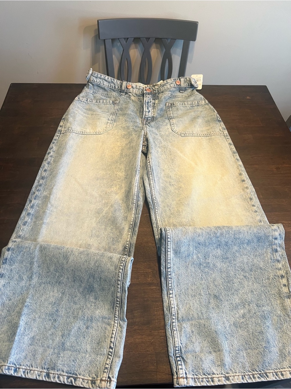We The Free Light Acid Wash Wide-Leg Jeans